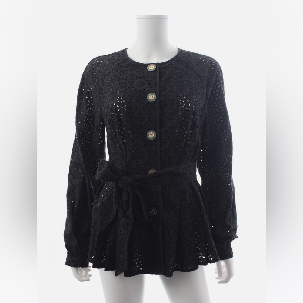 Veronica Beard Kapnos Black Eyelet Peplum Jacket 10